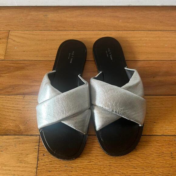 Womens Rag & Bone Keaton Silver Puffy Criss Cross Sandal Slides US 8 - Picture 3 of 4